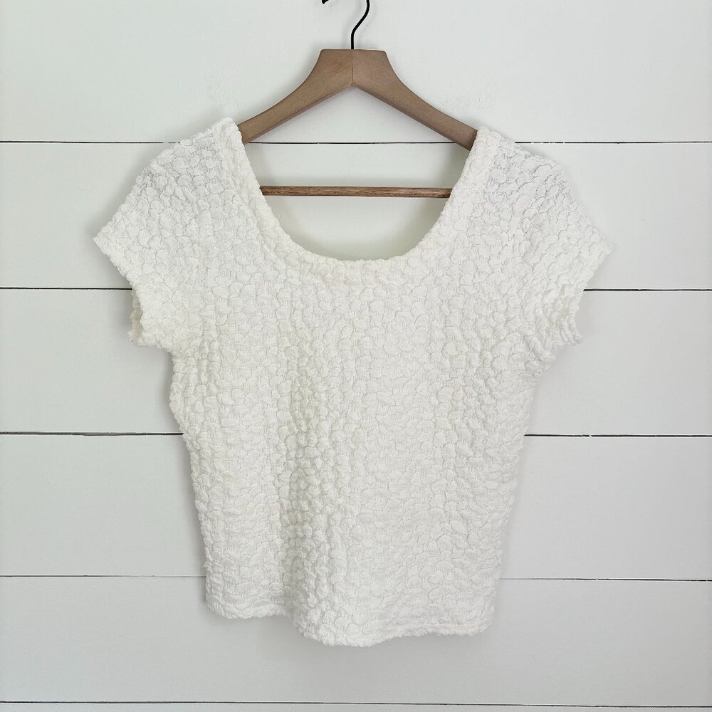 All:Row NWOT white textured scoop neck top size small
